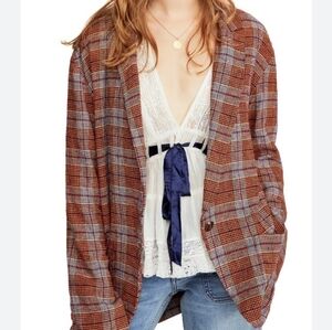 Free People Oversized Simply Plaid Blazer Jacket Size Medium
